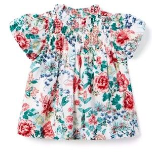 Janie and Jack Girl’s The Olivia Smocked  Bubble Sleeves Floral Sz 12/18 months